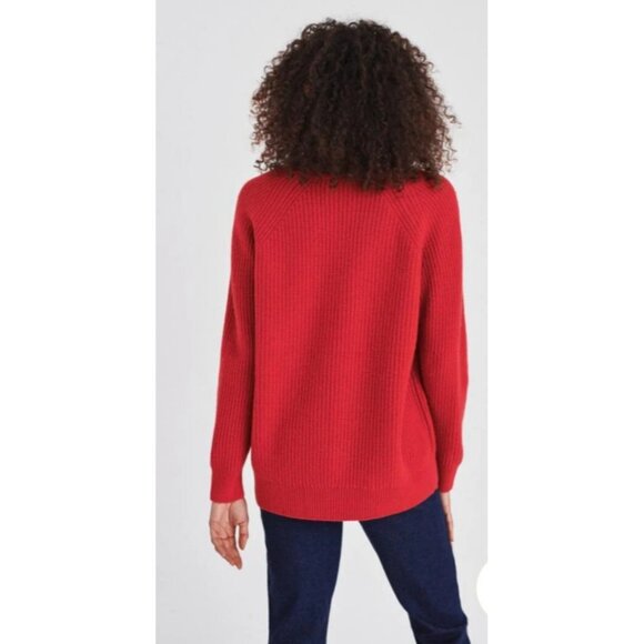 White + Warren - Cashmere Ribbed V Neck Sweater in Auburn Red Size S - Picture 4 of 10